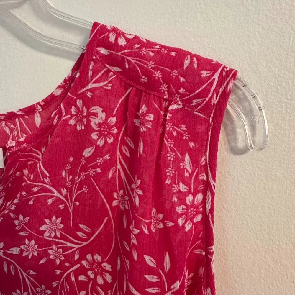 Cristina B Sleeveless V-Neck Floral Blouse / Tank Pink & White Size Large - Picture 3 of 9